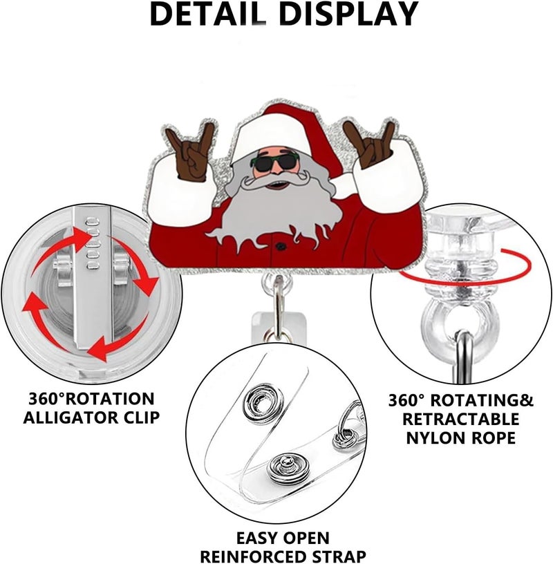 NSSHEL Christmas Badge Reel Cute Funny Santa Claus Badge Holder Retractable Badge Reel with 360° Swivel Alligator Clip Christmas ID Name Tag Holder Xmas Holiady Gift for Nurse Doctor Teacher Office - Image 3